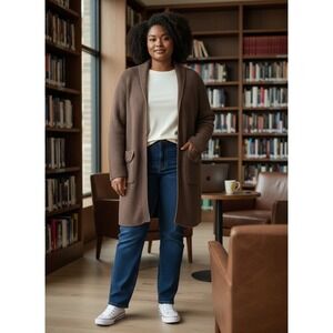 Talbots  Brown Ribbed Shawl Collar Button Front Cardigan Sweater, wns XL petite